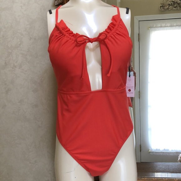 New Women’s one piece cutout swimsuit. Size L (12-14). Orangish red. - Picture 6 of 15